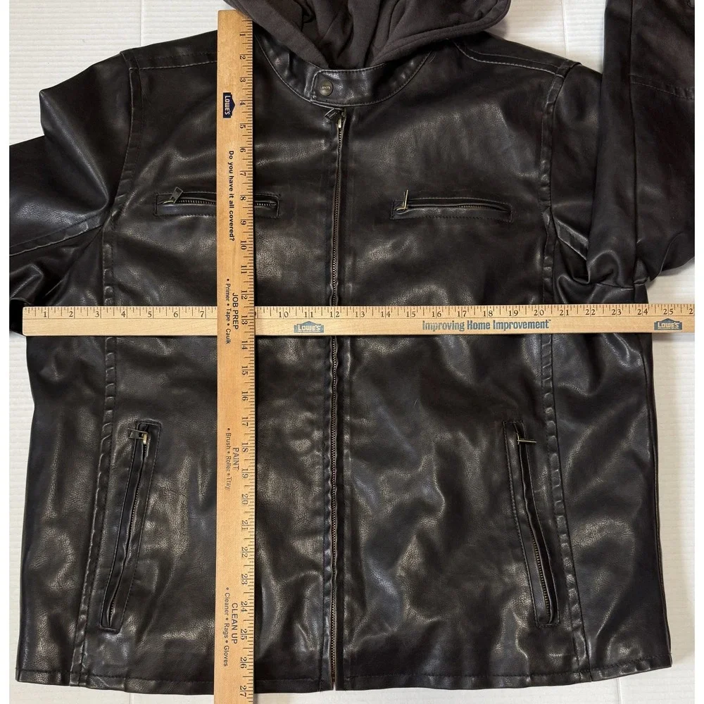 LEVI'S -‎ Mens Faux Leather Dark Brown Hooded Zip Jacket - Size Large*